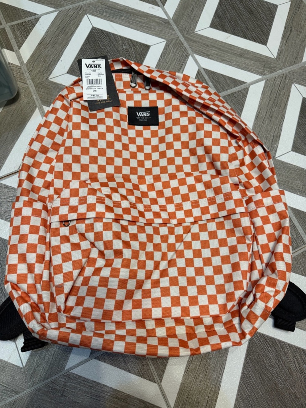 Vans Orange and White Checkerboard Backpack